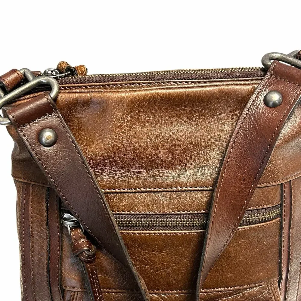 Vintage Distressed Leather Shoulder Bag Crossbody Brown Boho Messenger